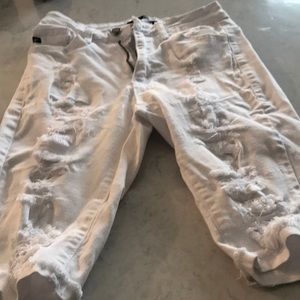 White up to knee distressed jeans